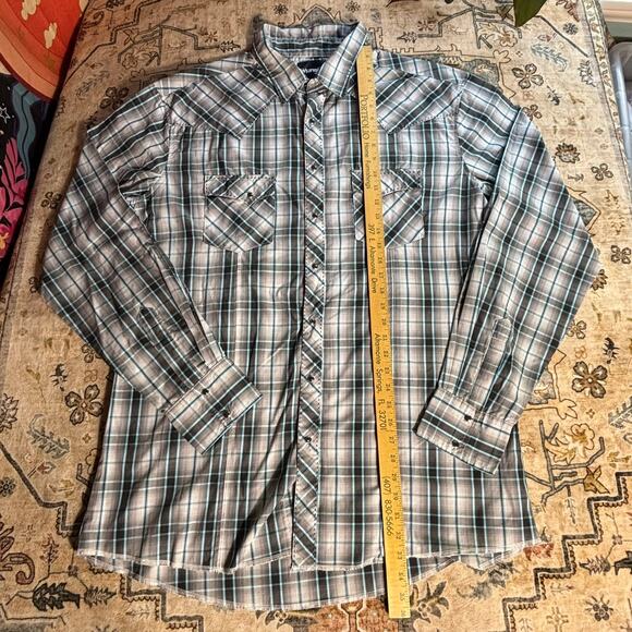 Vintage Wrangler Pearl Snap Button Up Men's Western Outdoor Farmer Shirt 2XL - Picture 9 of 12